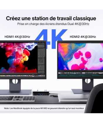 Station Accueil Compatible MacBook Pro Adaptateur Secteur 100W 12en1 HDMI RJ45 USB NOIR soldes