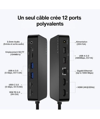 Station Accueil Compatible MacBook Pro Adaptateur Secteur 100W 12en1 HDMI RJ45 USB NOIR soldes