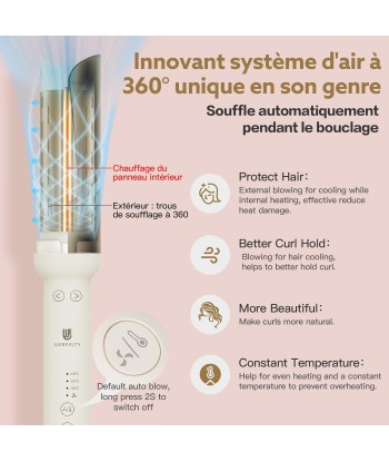 Fer à Boucler Boucleur Cheveux Automatique Ion Négatif Température Réglable 180°- 230°C BLANC le concept de la Pate a emporter 