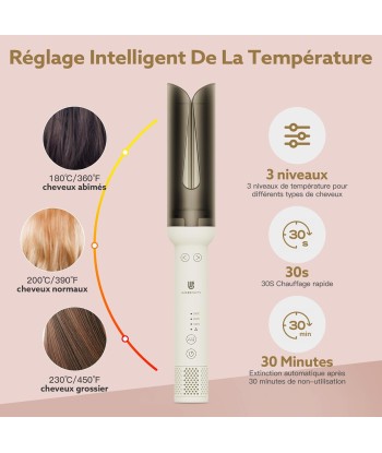 Fer à Boucler Boucleur Cheveux Automatique Ion Négatif Température Réglable 180°- 230°C BLANC le concept de la Pate a emporter 