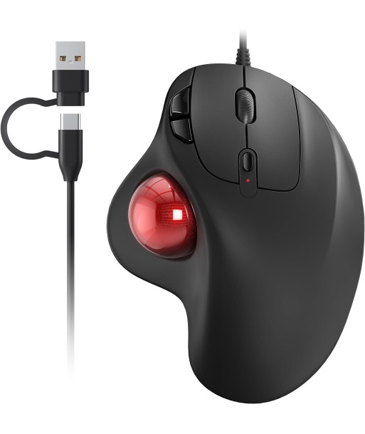 Souris Trackball Filaire Design Ergonomique Contrôle Simple du Pouce Suivi Précis et Fluide NOIR/ROUGE pas cher