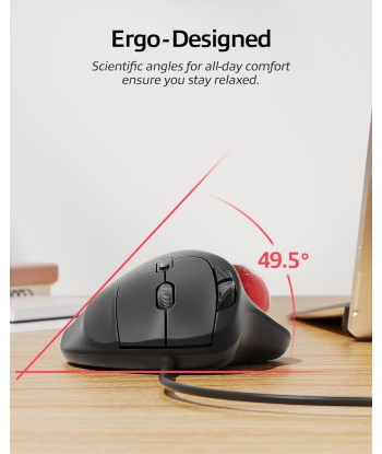 Souris Trackball Filaire Design Ergonomique Contrôle Simple du Pouce Suivi Précis et Fluide NOIR/ROUGE pas cher