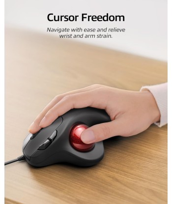 Souris Trackball Filaire Design Ergonomique Contrôle Simple du Pouce Suivi Précis et Fluide NOIR/ROUGE pas cher