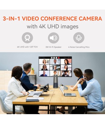 Webcam Conférence 4K 8MP Sony CMOS 4 Microphones Haut-parleurs Grand Angle 120° Caméra de Vidéoconférence 5x Zoom Cadrage Automatique livraison gratuite