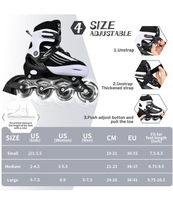 Rollers Enfants Patins à Roulettes Intérieur Extérieur Taille Réglable 34-37 NOIR/BLANC la livraison gratuite