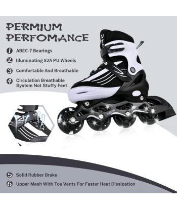 Rollers Enfants Patins à Roulettes Intérieur Extérieur Taille Réglable 34-37 NOIR/BLANC la livraison gratuite